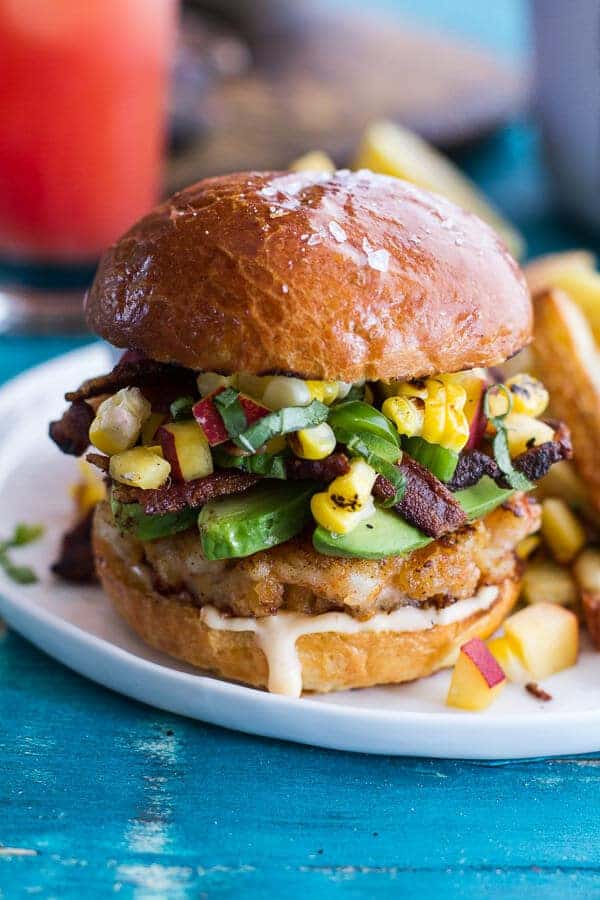 Lobster Burgers w/Browned Butter Lemon Aioli + Basil Corn Salsa, Bacon ‘n’ Avocado | halfbakedharvest.com