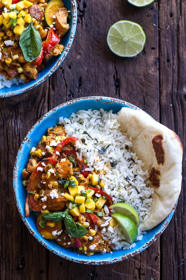 Simple Summertime Basil Chicken Curry with Coconut Ginger-Lime Rice | halfbakedharvest.com
