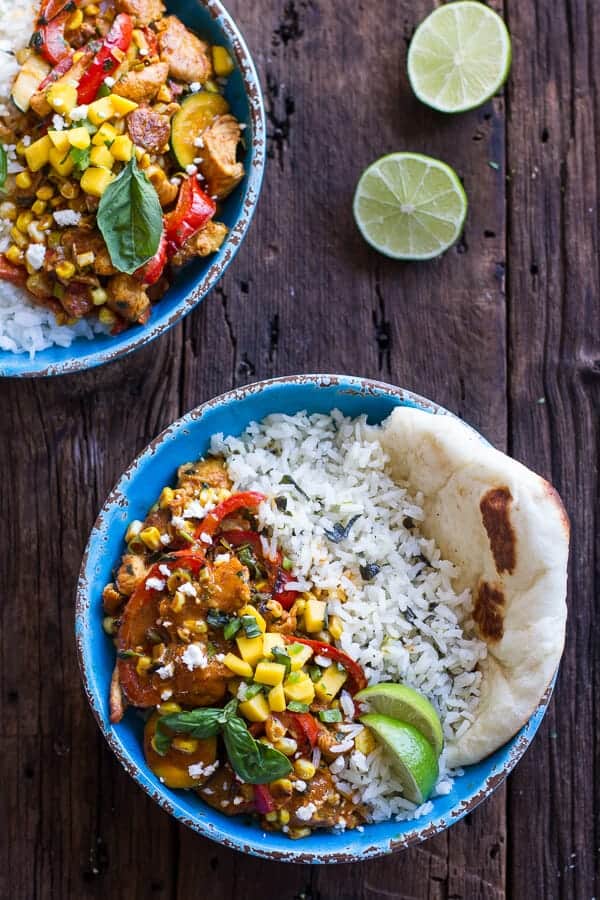 Simple Summertime Basil Chicken Curry with Coconut Ginger-Lime Rice | halfbakedharvest.com