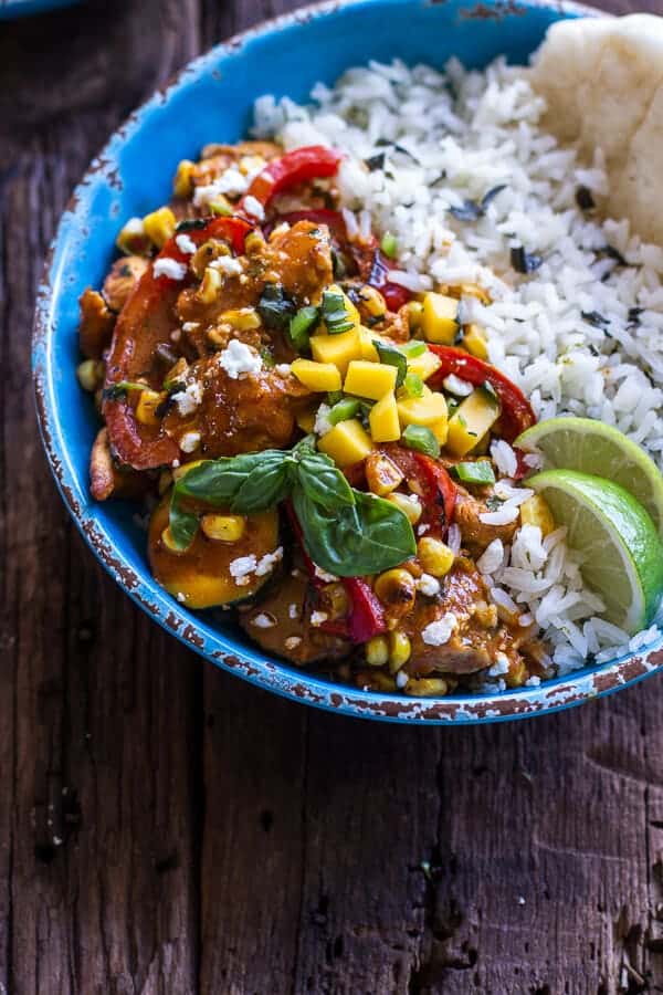 Simple Summertime Basil Chicken Curry with Coconut Ginger-Lime Rice | halfbakedharvest.com
