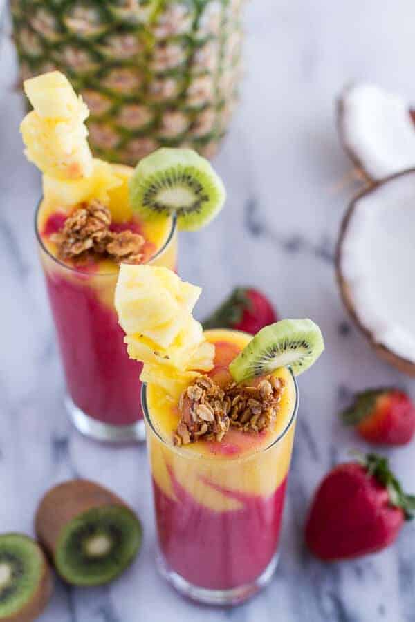Extra Tropical Swirled Fruit Smoothie | halfbakedharvest.com