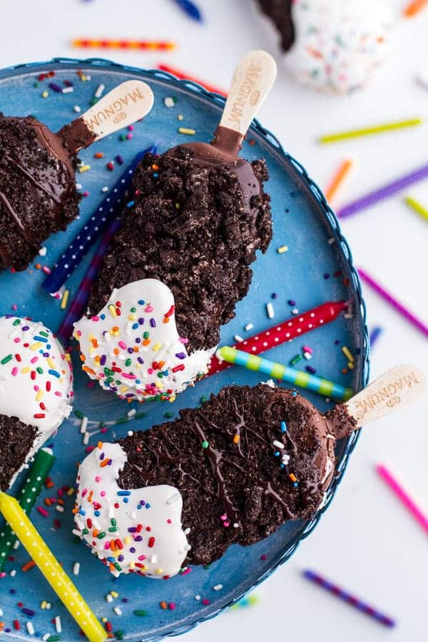 5-Ingredient Caramel Double Chocolate Birthday Ice Cream Cake Bars on a Stick | halfbakedharvest.com