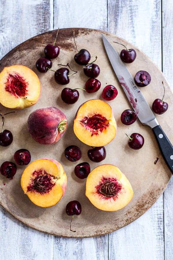 Caramelized Peach + Cherry, Prosciutto and Gorgonzola Salad w/Buckwheat Crêpes | halfbakedharvest.com