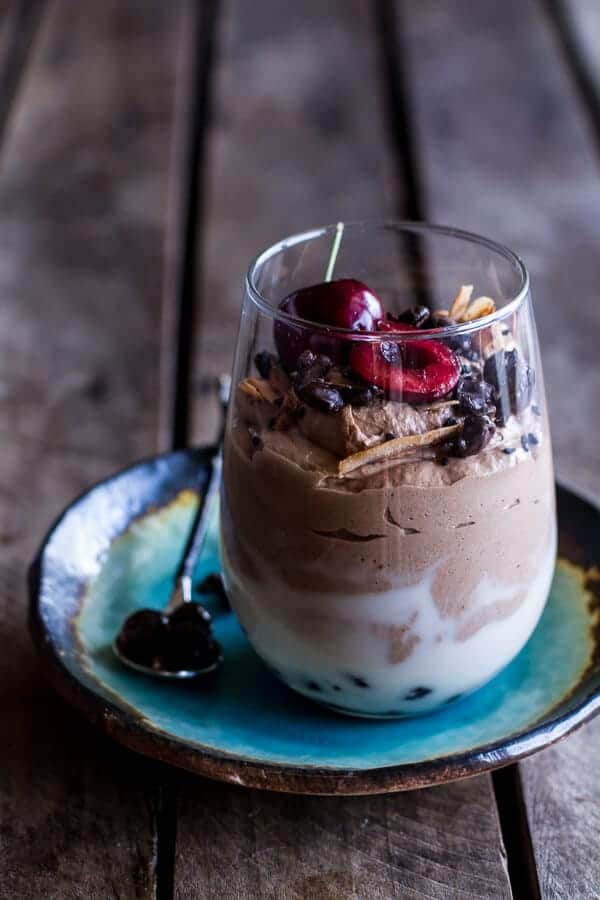 Chocolate Tahini Mocha Mousse w-Coconut Bubble Milk + Chocolate Expresso Beans | halfbakedharvest.com