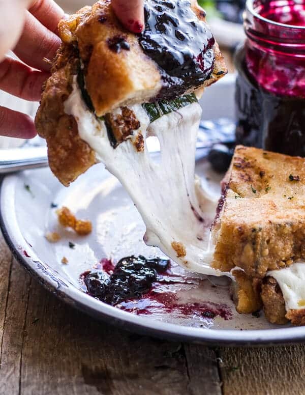 Mozzarella in Carrozza (Fried Mozzarella Sandwich) w-Blueberry Balsamic Jam | halfbakedharvest.com 