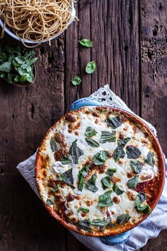 Quinoa Crusted Baked Three-Cheese Zucchini and Eggplant Parmesan | halfbakedharvest.com @hbharvest