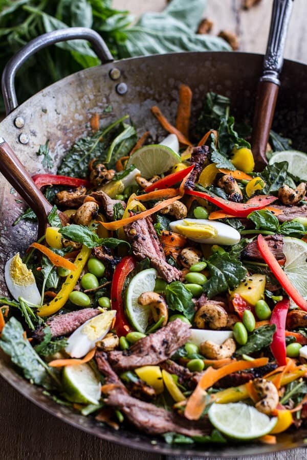 Thai Steak Salad w/Sweet + Spicy Tahini Dressing and Sesame Chili-Lime Cashews | halfbakedharvest.com