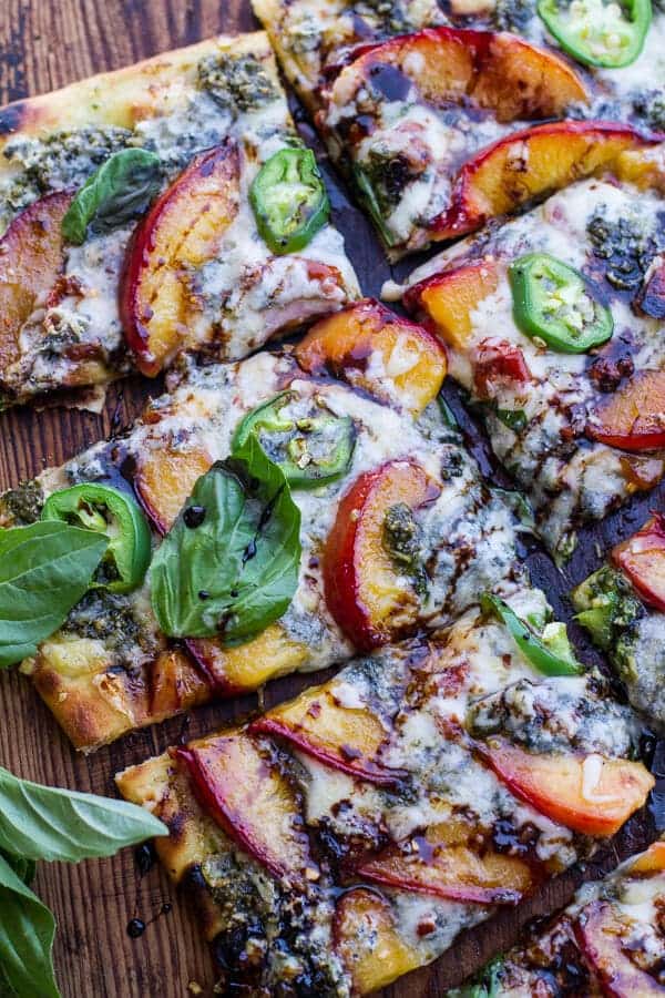 Toasted Walnut Pesto and Caramelized Nectarine and Gorgonzola Pizza w/Spicy Balsamic Drizzle | halfbakedharvest.com