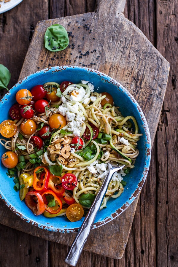 Farmers Market Sesame Miso Noodle Bowls with Garlic Chips | halfbakedharvest.com @hbharvest