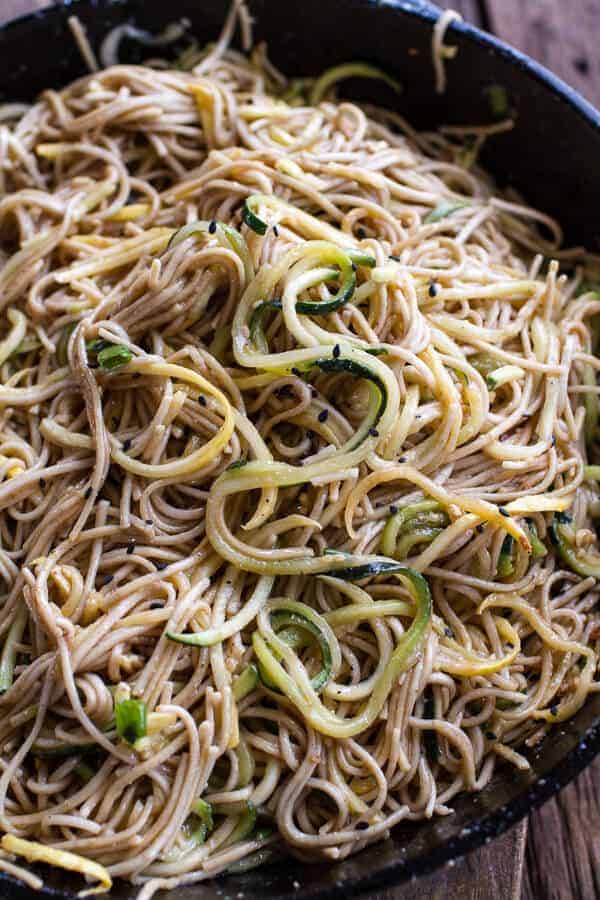 Farmers Market Sesame Miso Noodle Bowls with Garlic Chips | halfbakedharvest.com @hbharvest