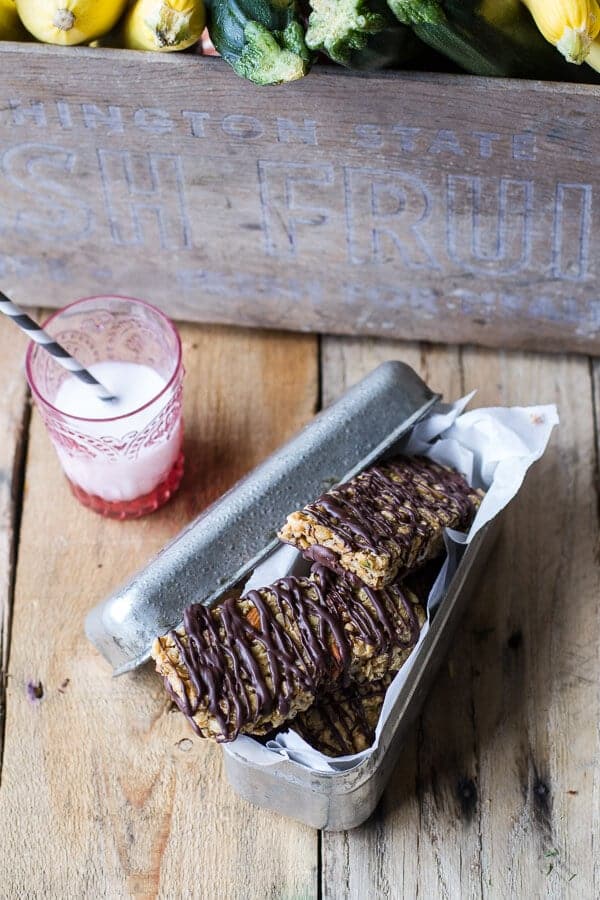 Milk Chocolate Dipped Zucchini Granola Bars | halfbakedharvest.com @hbharvest