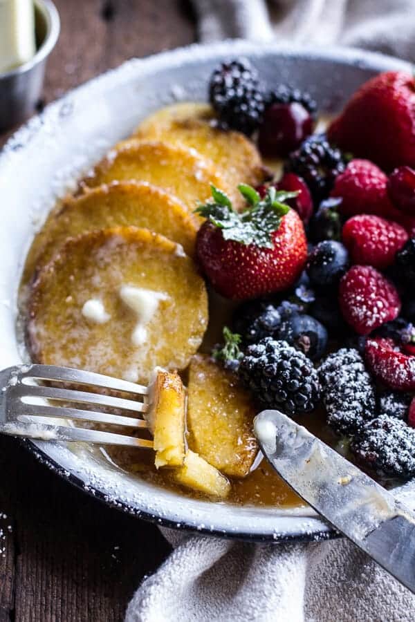 Sweet Buttered Polenta Pancakes with Fresh Summer Berries | halfbakedharvest.com