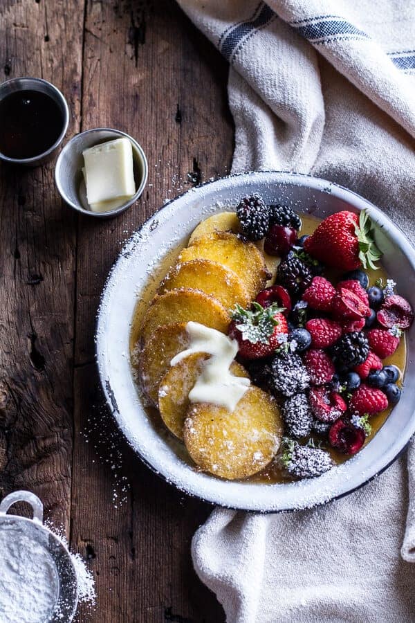 Sweet Buttered Polenta Pancakes with Fresh Summer Berries | halfbakedharvest.com