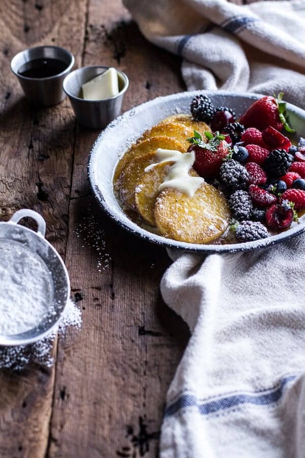 Sweet Buttered Polenta Pancakes with Fresh Summer Berries | halfbakedharvest.com