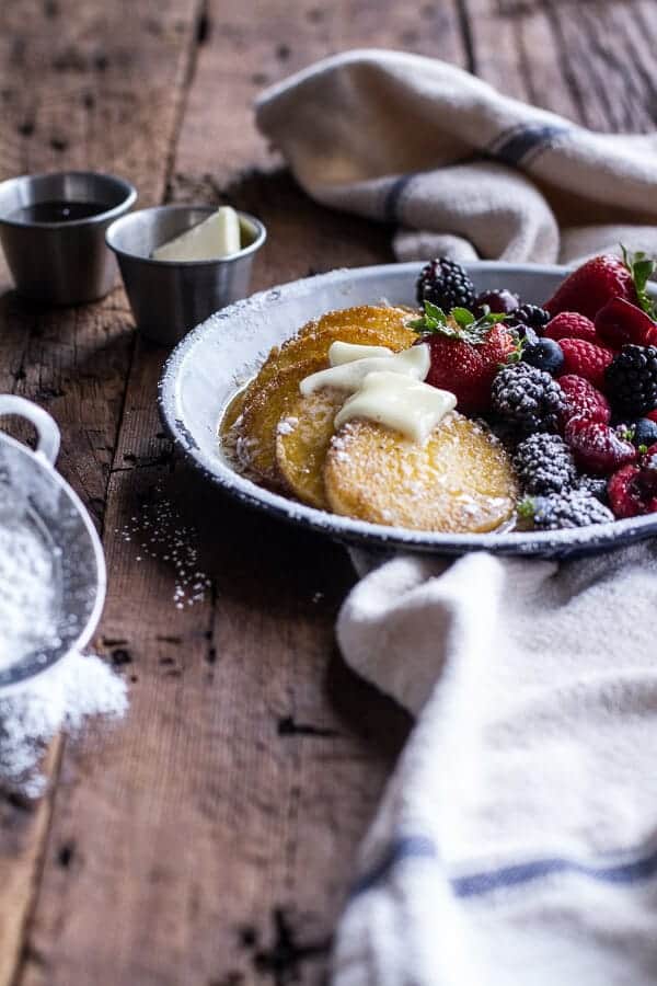 Sweet Buttered Polenta Pancakes with Fresh Summer Berries | halfbakedharvest.com