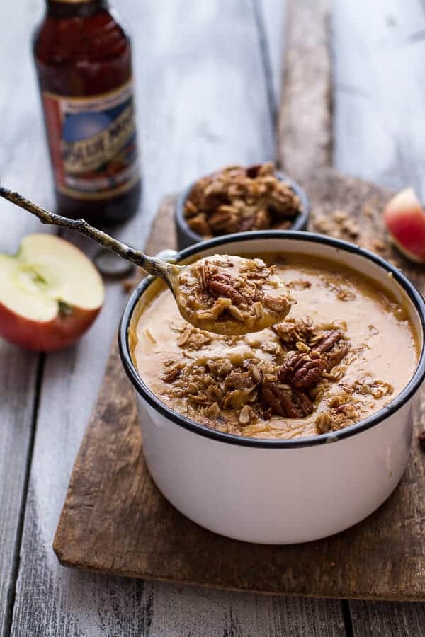 Brie + Cheddar Apple Beer Soup with Cinnamon Pecan Oat Crumble | halfbakedharvest.com @hbharvest