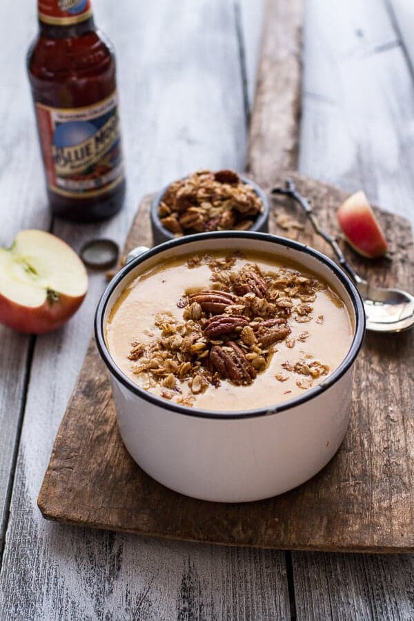 Brie + Cheddar Apple Beer Soup with Cinnamon Pecan Oat Crumble | halfbakedharvest.com @hbharvest