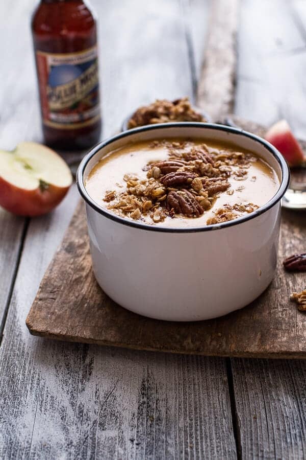 Brie + Cheddar Apple Beer Soup with Cinnamon Pecan Oat Crumble | halfbakedharvest.com @hbharvest