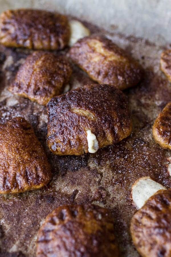 Mini Cream Cheese Stuffed Cinnamon Sugar Pumpkin Bagel Poptarts | halfbakedharvest.com @hbharvest
