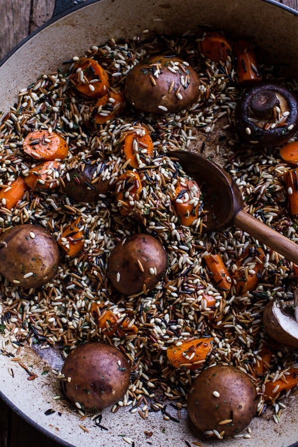 One-Pot Autumn Herb Roasted Chicken with Butter Toasted Wild Rice Pilaf |halfbakedharvest.com @hbharvest