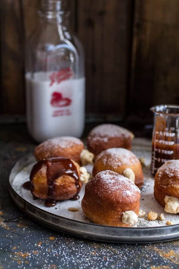Peanut Butter Cheesecake Doughnuts with Salted Chocolate Bourbon Caramel | halfbakedharvest.com @hbharvest