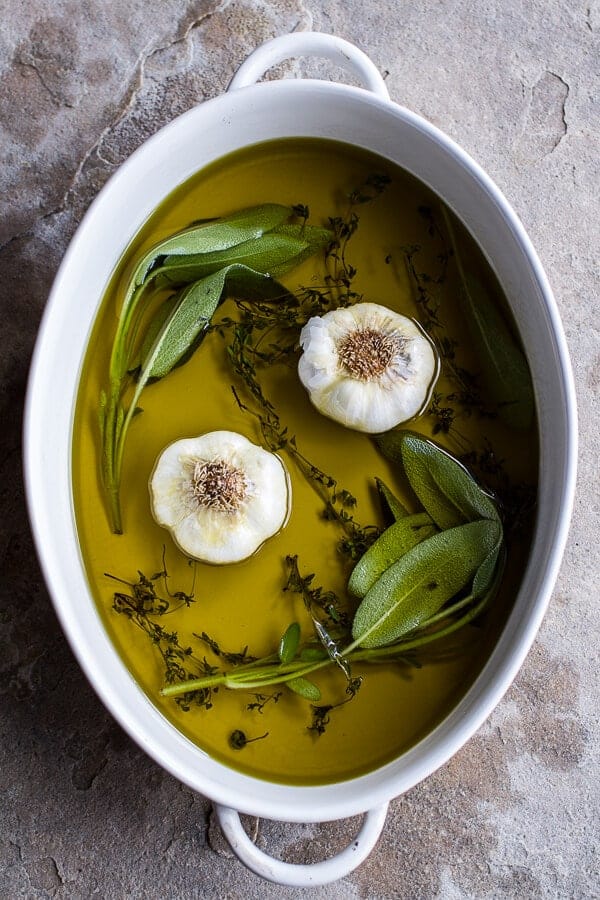 Cheesy Fried Polenta w-Pan Roasted Balsamic Brussels Sprouts + Roasted Garlic Sage Oil | halfbakedharvest.com @hbharvest