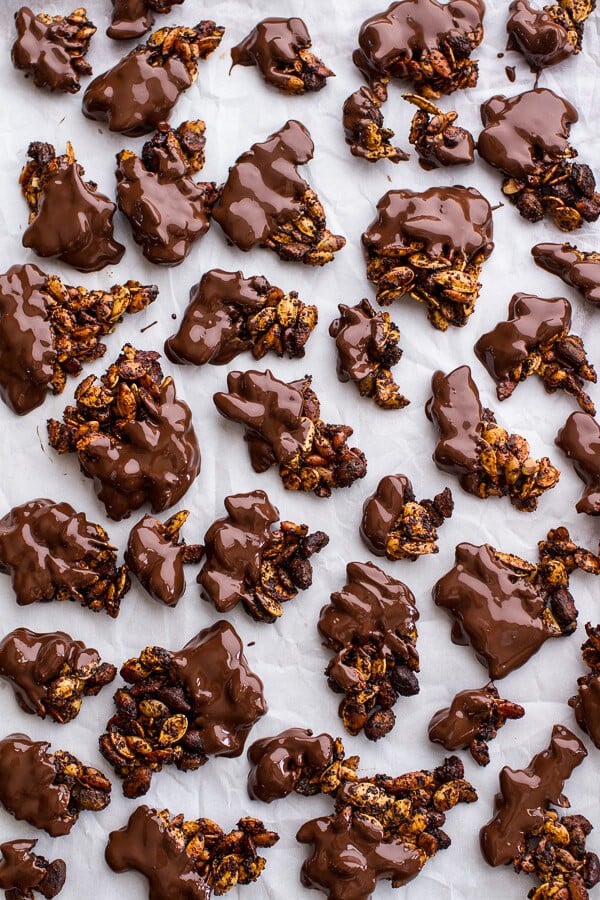 Coffee Roasted Pumpkin Seed Snack Clusters...Dipped in Chocolate | halfbakedharvest.com @hbharvest
