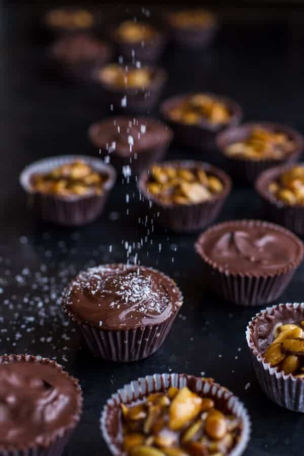 Mini Chocolate Pumpkin Seed Candy Peanut Butter Cups | halfbakedharvest.com @hbharvest