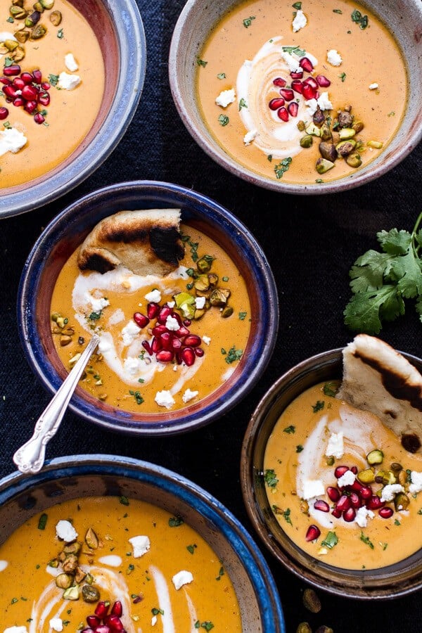 Moroccan Butternut Squash and Goat Cheese Soup w/Coconut Ginger Cream + Pistachios | halfbakedharvest.com @hbharvest