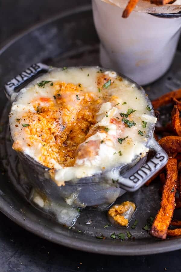 Skinny Tandoori Butter Sweet Potato Fries w/Creamy Baked Harissa Feta | halfbakedharvest.com @hbharvest