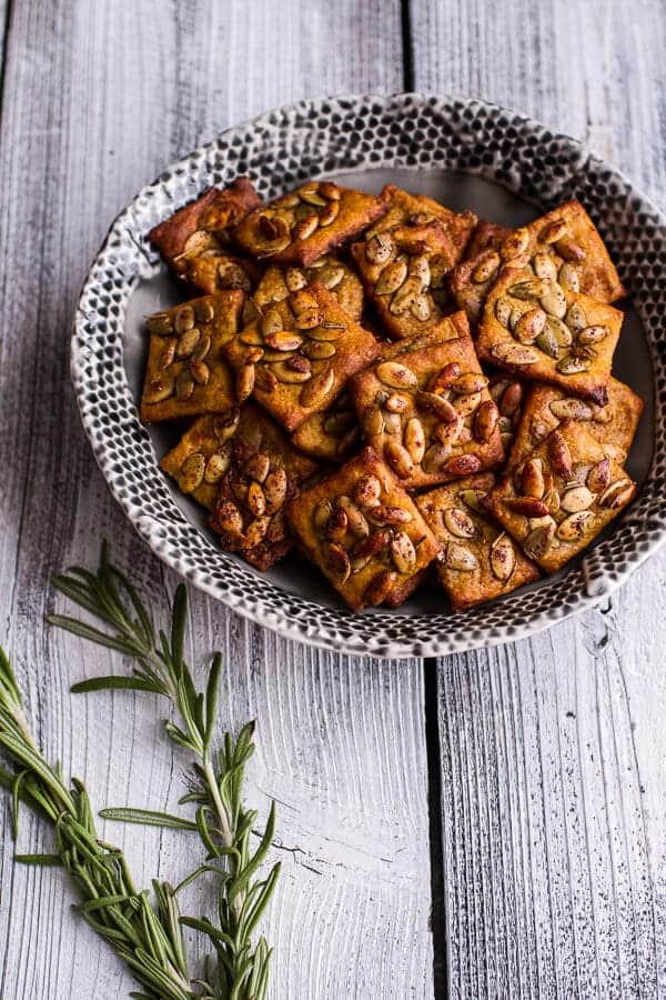 Sweet and Spicy Rosemary Cheddar + Gorgonzola Pumpkin Crackers | halfbakedharvest.com @hbharvest