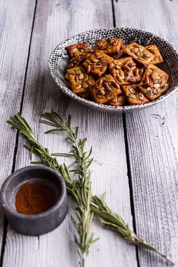 Sweet and Spicy Rosemary Cheddar + Gorgonzola Pumpkin Crackers | halfbakedharvest.com @hbharvest
