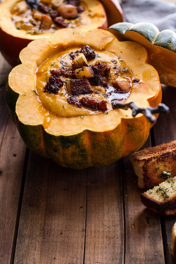 Chipotle Pumpkin Soup with Crispy Chorizo + Caramelized Apples | halfbakedharvest.com @hbharvest