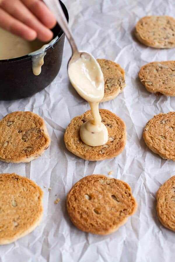 Chocolate Drizzled Buttery Pecan and Caramelized Condensed Milk Cookies | halfbakedharvest.com @hbharvest