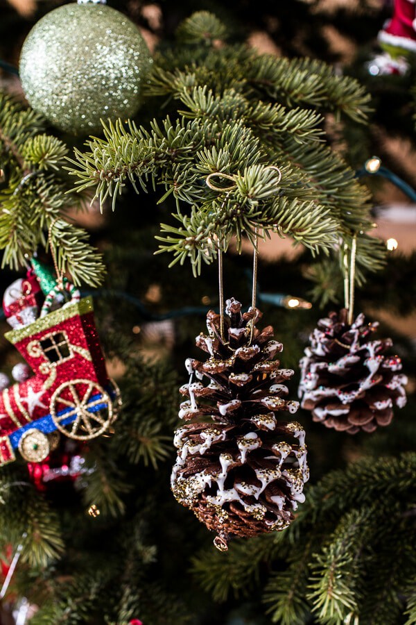 Homemade Holidays: Snowy, Sparkly Pine Cone Ornaments | halfbakedharvest.com @hbharvest