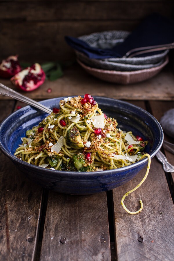 Manchego Brussels Sprout + Prosciutto Spaghetti w/Brown Butter Pistachio Pangrattato | halfbakedharvest.com @hbharvest