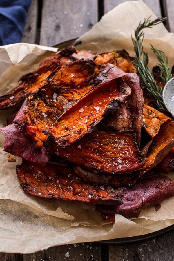 Simple Salty Sweet Potato Skin Chips | halfbakedharvest.com @hbharvest