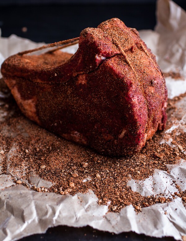 Coffee Rubbed Prime Rib Roast with Roasted Garlic Gorgonzola Butter | halfbakedharvest.com @hbharvest