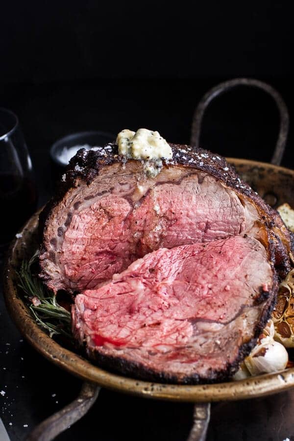 Coffee Rubbed Prime Rib Roast with Roasted Garlic Gorgonzola Butter | halfbakedharvest.com @hbharvest