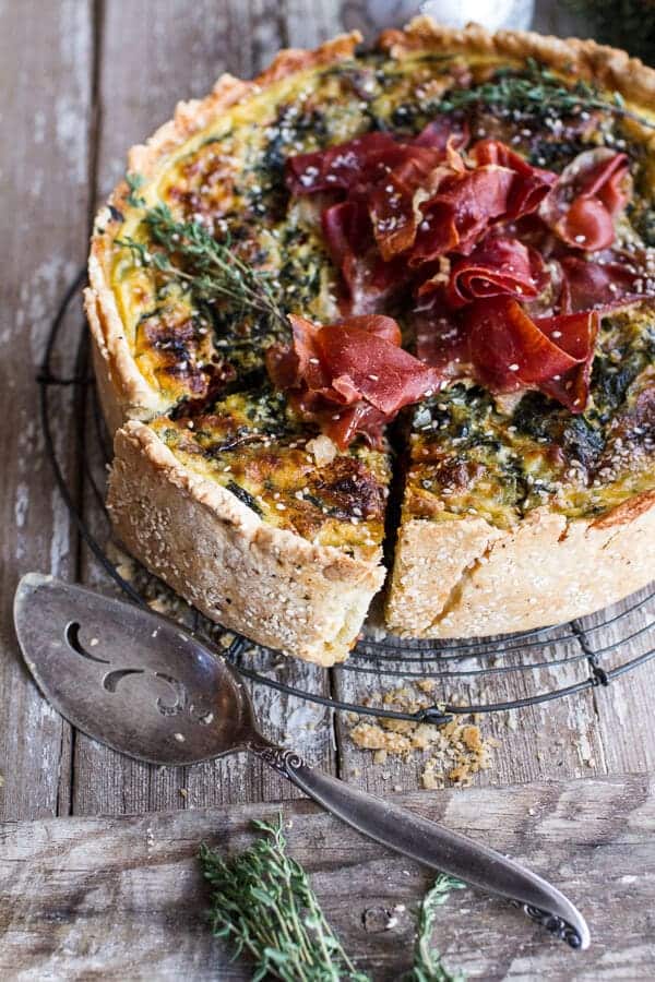 Deep Dish Spinach and Prosciutto Quiche with Toasted Sesame Crust | halfbakedharvest.com @hbharvest