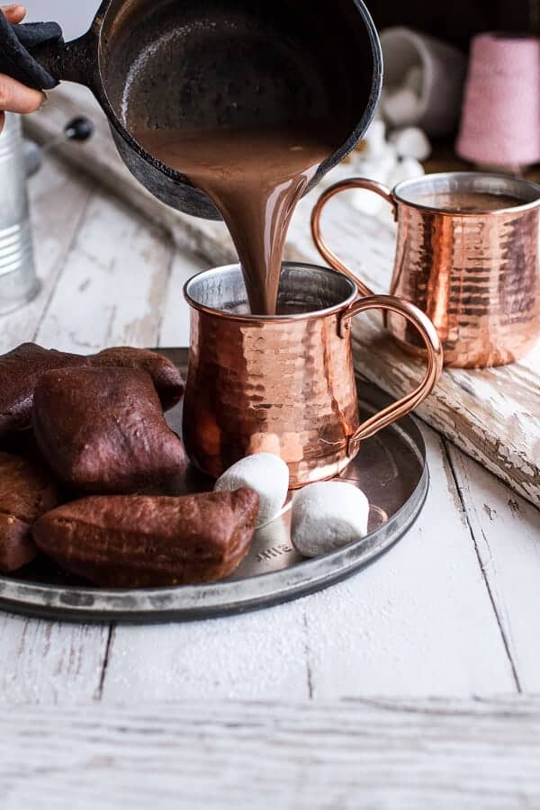 Gingerbread Surprise Beignets with Spiced Mocha Hot Chocolate | halfbakedharvest.com @hbharvest