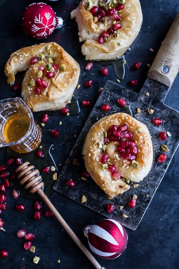 Goat Cheese Stuffed Phyllo Swirls with Pomegranate Honey + Pistachios | halfbakedharvest.com @hbharvest