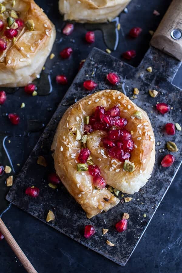 Goat Cheese Stuffed Phyllo Swirls with Pomegranate Honey + Pistachios | halfbakedharvest.com @hbharvest