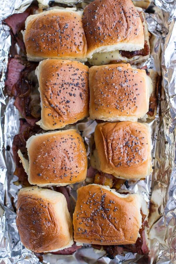 Ham and Cheese Sandwiches w/Bacon, Pineapple Caramelized Onions + Jerk BBQ Sauce | halfbakedharvest.com @hbharvest