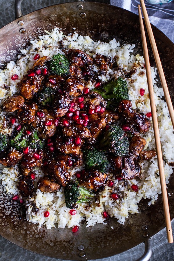Pomegranate Sesame Chicken with Ginger Rice Pilaf | halfbakedharvest.com @hbharvest