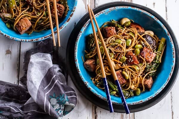 Sake and Ginger Soba Noodle Salmon Stir Fry | @hbharvest