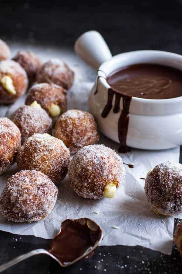 Vanilla Cream Filled Cabernet Hot Chocolate Snowball Doughnuts | halfbakedharvest.com @hbharvest