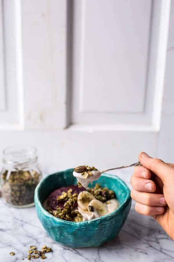 Roasted Cashew-Almond Yogurt Bowl with Stove-Top Matcha Green Tea Granola | halfbakedharvest.com @hbharvest