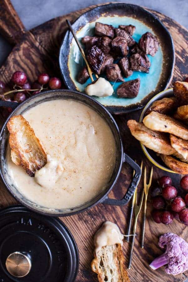 Smoky 3 Cheese Fondue with Toasted Garlic Buttered Croissants | halfbakedharvest.com @hbharvest