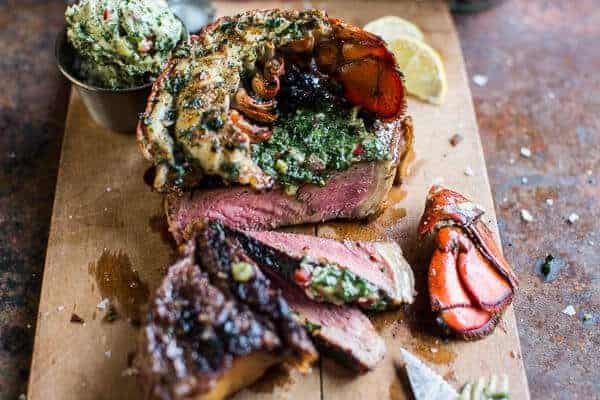 Surf and Turf- Steak and Lobster with Spicy Roasted Garlic Chimichurri Butter | halfbakedharvest.com @hbharvest